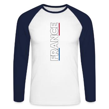 FRANCE drapeau et emblème de la France. Supporter - T-shirt baseball manches longues Homme - blanc/marine - Devant - Nik (191cm)