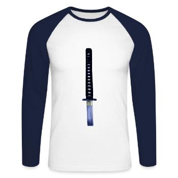 Samurai Katana - Unisex Baseballshirt langarm - Weiß/Navy - Vorne - Nik (191cm)