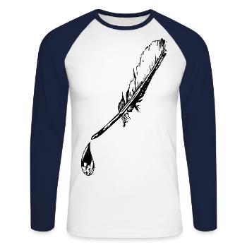 Vecteur de chute de crâne de plume - T-shirt baseball manches longues Homme - blanc/marine - Devant - Nik (191cm)