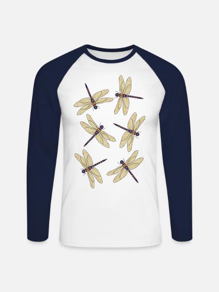 Six dragonflies - Unisex Long Sleeve Baseball T-Shirt - white/navy