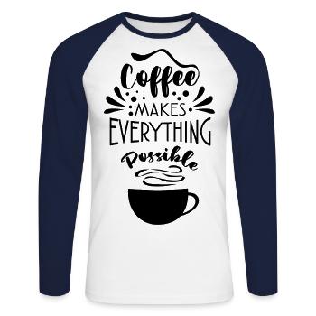 Coffee Makes Everything Possible Tea Lover Coffee - Unisex Baseballshirt langarm - Weiß/Navy - Vorne - Nik (191cm)