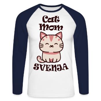 Svenja Surname First name with cat - Unisex Long Sleeve Baseball T-Shirt - white/navy - Front - Nik (191cm)