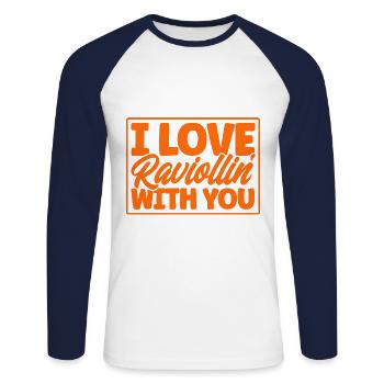 Noodles Noodle Lover Ravioli Cadeau - T-shirt baseball manches longues Homme - blanc/marine - Devant - Nik (191cm)