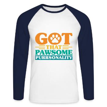 Chat parents chats dictons chat cadeau - T-shirt baseball manches longues Homme - blanc/marine - Devant - Nik (191cm)