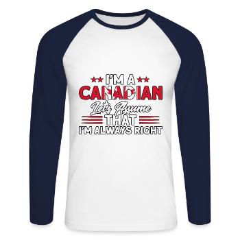 Drapeau canadien Cadeau racines canadiennes - T-shirt baseball manches longues Homme - blanc/marine - Devant - Nik (191cm)
