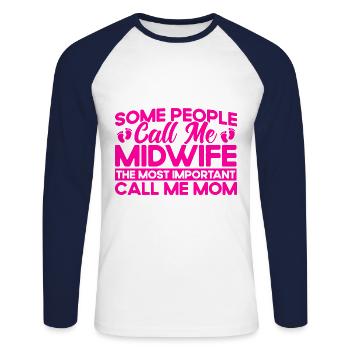 Sage-femme LD Travail Obstétricien Cadeau - T-shirt baseball manches longues Homme - blanc/marine - Devant - Nik (191cm)