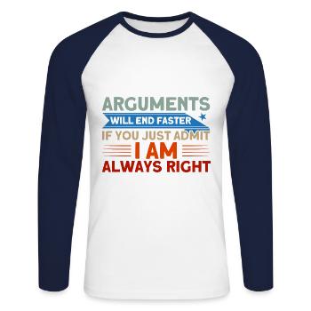 Irony Sarcasm Sarcastic gift - Unisex Long Sleeve Baseball T-Shirt - white/navy - Front - Nik (191cm)
