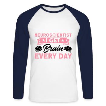 Neurobiologie Neuroscientifique Cadeau - T-shirt baseball manches longues Homme - blanc/marine - Devant - Nik (191cm)