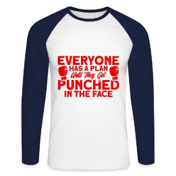 Coup de poing au visage cadeau de boxe - T-shirt baseball manches longues Homme - blanc/marine - Devant - Nik (191cm)