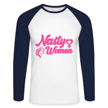 Droits des femmes Autonomisation féministe - T-shirt baseball manches longues Homme - blanc/marine - Devant - Nik (191cm)