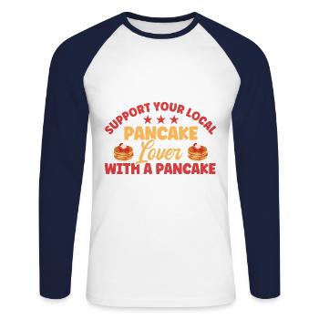 Fluffy Flat Cake Pancake Lovers Pan Pank - T-shirt baseball manches longues Homme - blanc/marine - Devant - Nik (191cm)