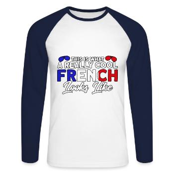 French Flag French Roots Gift - Unisex Long Sleeve Baseball T-Shirt - white/navy - Front - Nik (191cm)