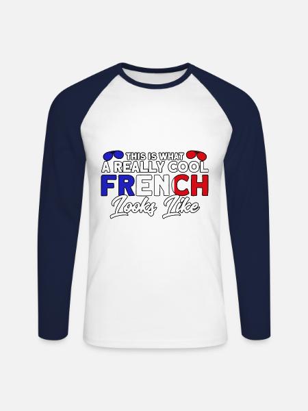 French Flag French Roots Gift - Unisex Long Sleeve Baseball T-Shirt - white/navy