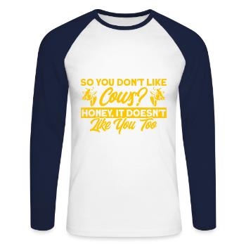 Du magst also keine Kühe, Schatz? Kuh Geschenk - Unisex Baseballshirt langarm - Weiß/Navy - Vorne - Nik (191cm)