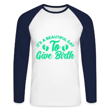 Sage-femme obstétricienne Doula Gift - T-shirt baseball manches longues Homme - blanc/marine - Devant - Nik (191cm)