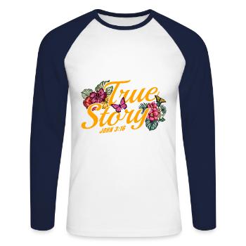 Jésus inspirant chrétien Don de Dieu - T-shirt baseball manches longues Homme - blanc/marine - Devant - Nik (191cm)
