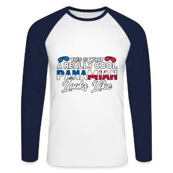 Panamische Flagge Panamische Wurzeln Geschenk - Unisex Baseballshirt langarm - Weiß/Navy - Vorne - Nik (191cm)