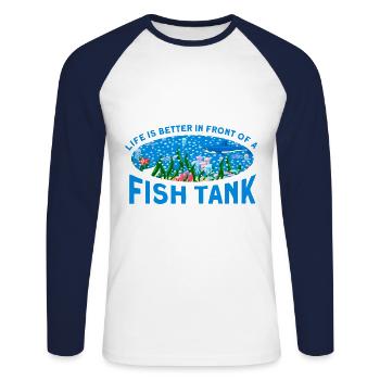 Aquarist Fish Keeper Hobby Aquarium Fish Keeper - T-shirt baseball manches longues Homme - blanc/marine - Devant - Nik (191cm)