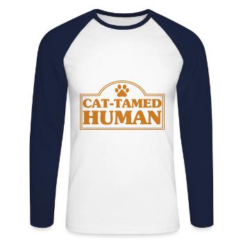 Chat parents chats dictons chat cadeau - T-shirt baseball manches longues Homme - blanc/marine - Devant - Nik (191cm)