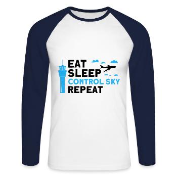 Contrôle de la circulation aérienne Contrôleur de la circulation aérienne Cadeau de l’aéroport - T-shirt baseball manches longues Homme - blanc/marine - Devant - Nik (191cm)