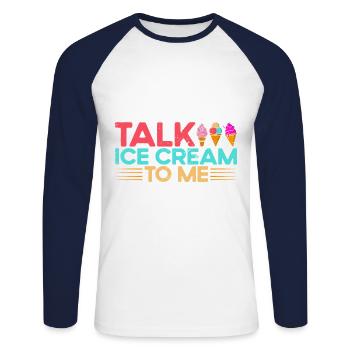 Parlez-moi de crème glacée cadeau - T-shirt baseball manches longues Homme - blanc/marine - Devant - Nik (191cm)