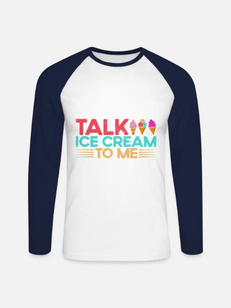 Sprich Eiscreme mit mir Eiscreme Geschenk - Unisex Baseballshirt langarm - Weiß/Navy