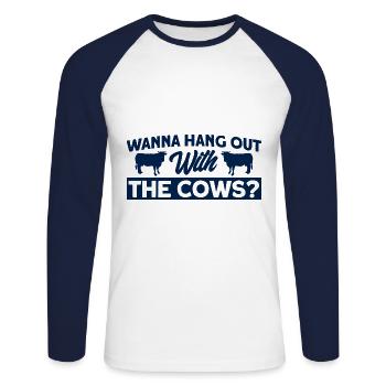 Willst du mit den Kühen abhängen Kuh Geschenk - Unisex Baseballshirt langarm - Weiß/Navy - Vorne - Nik (191cm)