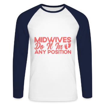 Obstétricien Sage-femme LD Travail Cadeau - T-shirt baseball manches longues Homme - blanc/marine - Devant - Nik (191cm)