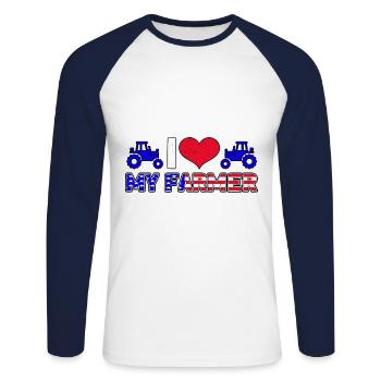Don agricole de ferme de tracteurs - T-shirt baseball manches longues Homme - blanc/marine - Devant - Nik (191cm)