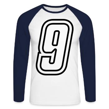 9 Number number - Unisex Long Sleeve Baseball T-Shirt - white/navy - Front - Nik (191cm)