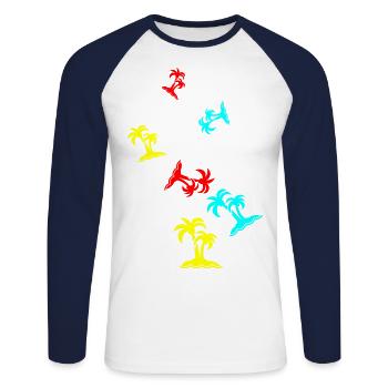 palm island symbol - Unisex Long Sleeve Baseball T-Shirt - white/navy - Front - Nik (191cm)