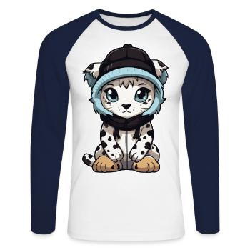 Léopard des neiges bébé léopard d’hiver - T-shirt baseball manches longues Homme - blanc/marine - Devant - Nik (191cm)