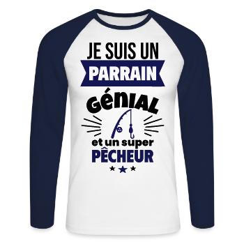 Parrain génial et super pêcheur Pêche Pêcheur - T-shirt baseball manches longues Homme - blanc/marine - Devant - Nik (191cm)