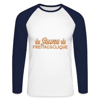 Sauna Sauna Freitagsclique Geschenk - Unisex Baseballshirt langarm - Weiß/Navy - Vorne - Nik (191cm)