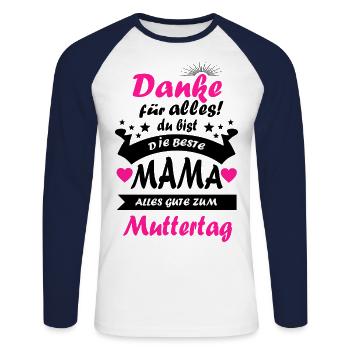 Muttertag Mutter Danke Mama Mutti Mom beste Mama - Unisex Baseballshirt langarm - Weiß/Navy - Vorne - Nik (191cm)