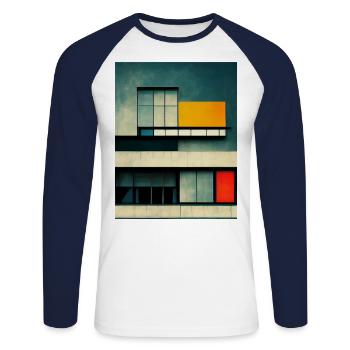 Bauhaus Style Architecture Inspired Design - Unisex Long Sleeve Baseball T-Shirt - white/navy - Front - Nik (191cm)