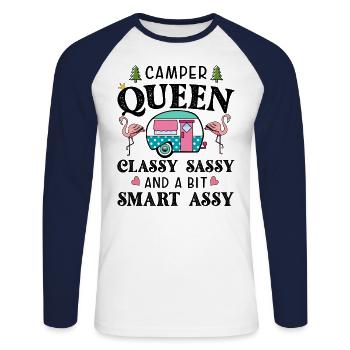 Camper Queen - Funny Camping Queen - Unisex Long Sleeve Baseball T-Shirt - white/navy - Front - Nik (191cm)