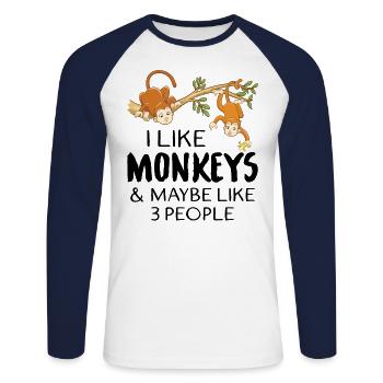 I Like Monkeys And Maybe Like 3 People - Unisex Long Sleeve Baseball T-Shirt - white/navy - Front - Nik (191cm)