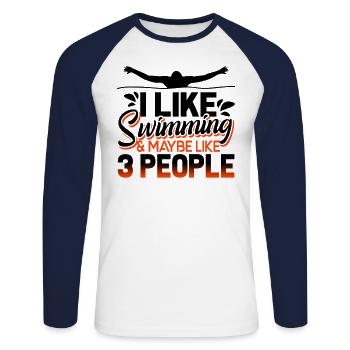 Swimming I Like Swimming - Unisex Long Sleeve Baseball T-Shirt - white/navy - Front - Nik (191cm)