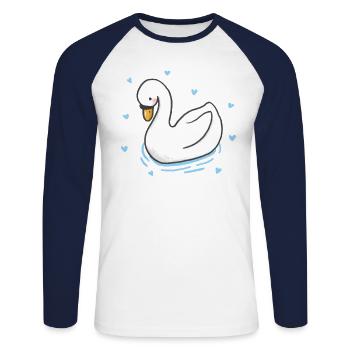 Cygne - T-shirt baseball manches longues Homme - blanc/marine - Devant - Nik (191cm)