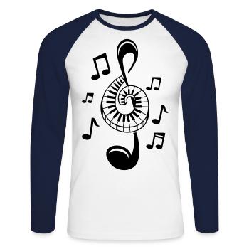 Music Love Clef Party Musicien DJ Danse - T-shirt baseball manches longues Homme - blanc/marine - Devant - Nik (191cm)