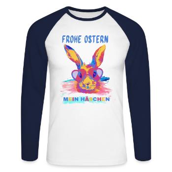 FROHE OSTERN MEIN HÄSCHEN Osterhase Brille & Herz - Unisex Baseballshirt langarm - Weiß/Navy - Vorne - Nik (191cm)