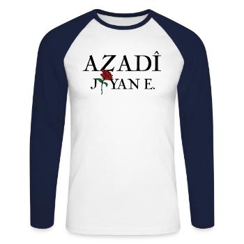 AZADI JIYAN E. Kurdi Kurdisch Geschenk Idee - Unisex Baseballshirt langarm - Weiß/Navy - Vorne - Nik (191cm)