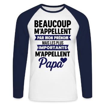 Papa Le plus important idée cadeau fête des pères - T-shirt baseball manches longues Homme - blanc/marine - Devant - Nik (191cm)