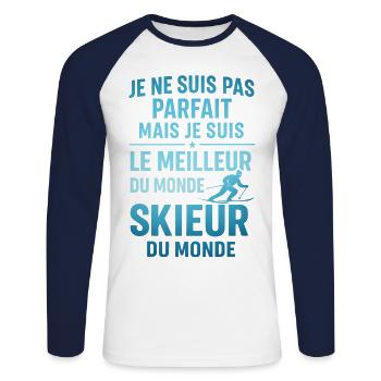 Le meilleur skieur du monde Ski Montagne Skieur - T-shirt baseball manches longues Homme - blanc/marine - Devant - Nik (191cm)