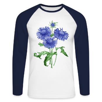Fleur d'été avec des fleurs bleues - T-shirt baseball manches longues Homme - blanc/marine - Devant - Nik (191cm)