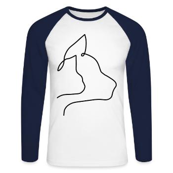 Chien chat sombre minimaliste simple - T-shirt baseball manches longues Homme - blanc/marine - Devant - Nik (191cm)