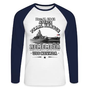 DENKEN SIE AN USS Nevada BB36 - Pearl Harbor WW2 - Unisex Baseballshirt langarm - Weiß/Navy - Vorne - Nik (191cm)