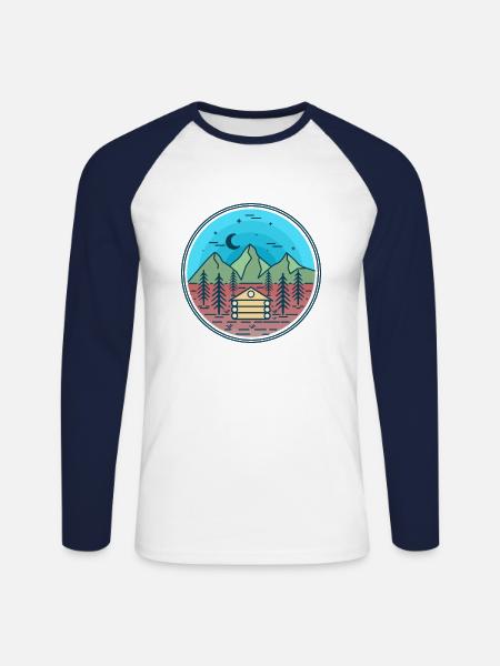 Mountains Camping - Unisex Long Sleeve Baseball T-Shirt - white/navy