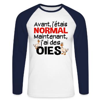 Oie Oiseau Aquatique Canard Coin-Coin Volaille - T-shirt baseball manches longues Homme - blanc/marine - Devant - Nik (191cm)